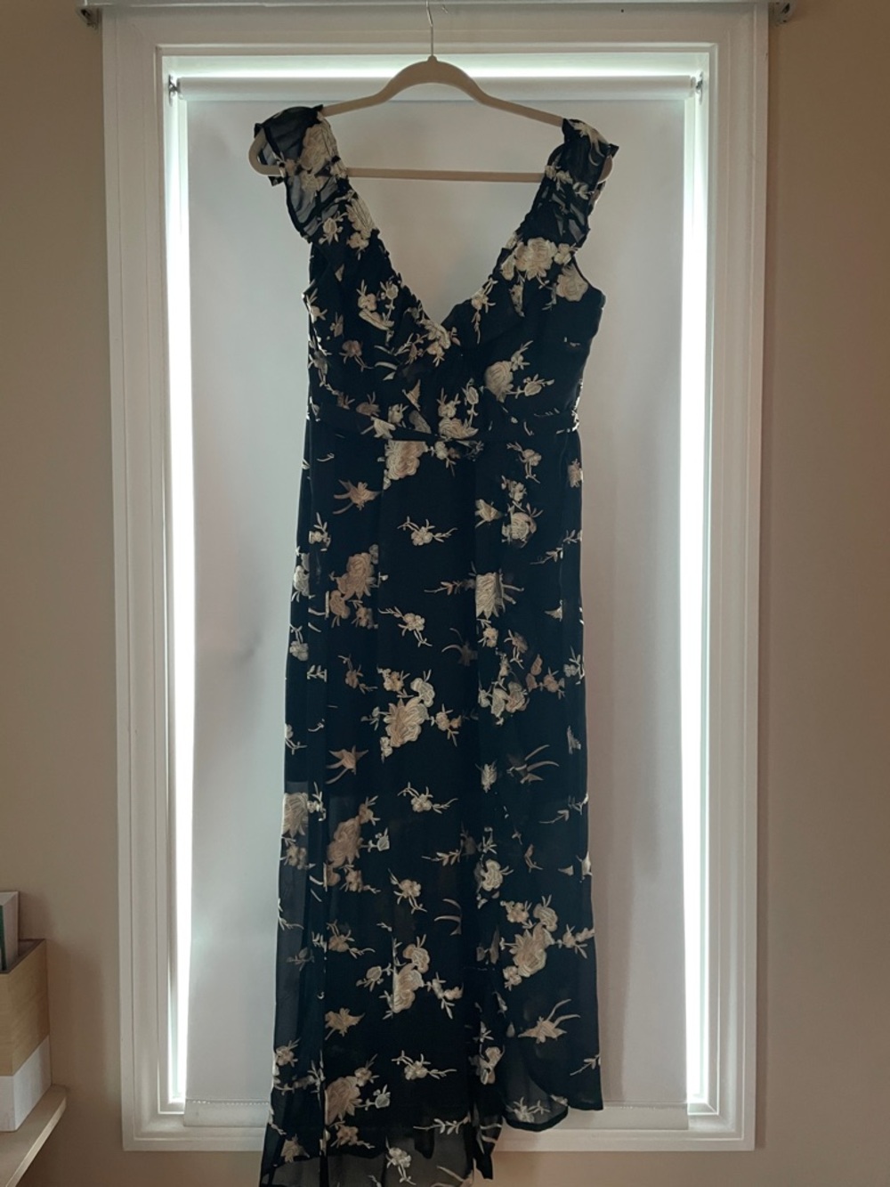 Black Floral Maxi Dress with Ivory Blooms